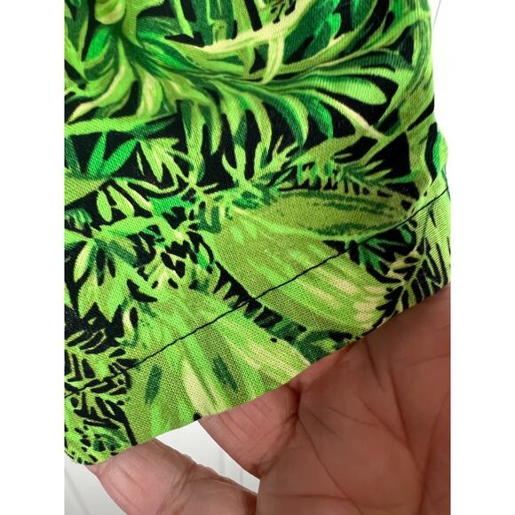 Handmade Green Tropical Pull On Elastic Cotton Shorts Size 6 Small Women's - Picture 5 of 5